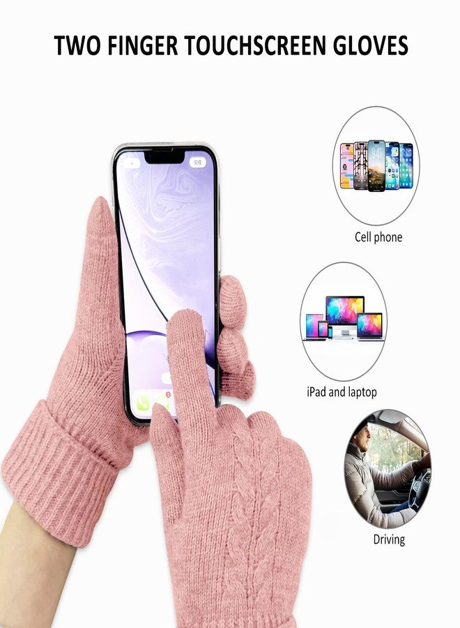 Bototack Women's Winter Warm Gloves for Cold Weather Thermal Thick Knited Touch Screen Gloves for Running Driving (Pink) - Image 2